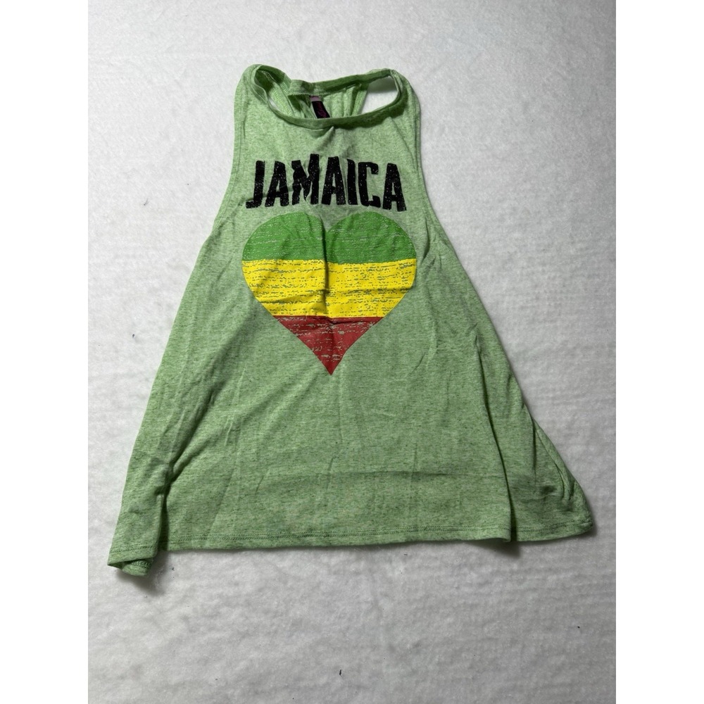 Women's First Love Jamaica Heart Graphic Racerback Tank Top Green Size S